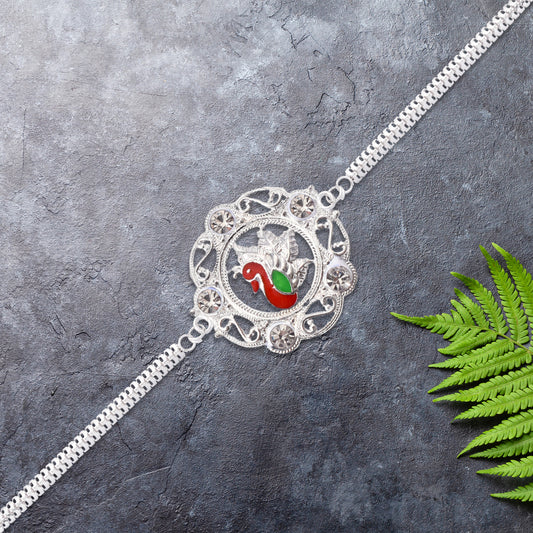 Peacock Design Stone Rakhi